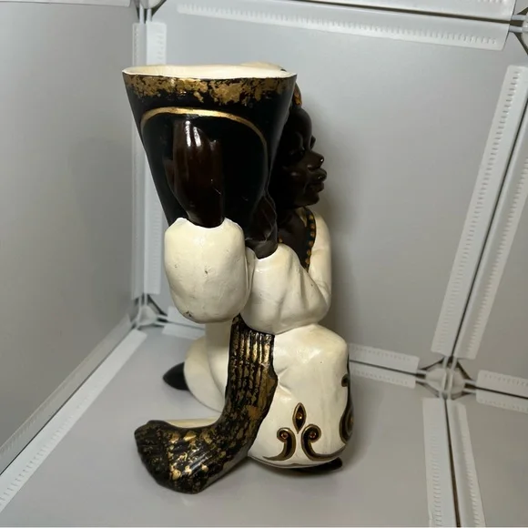 Vintage 10" Arab Prince Blackamoor Aladdin Ceramic Figural Figurine Planter Vase - Picture 3 of 8